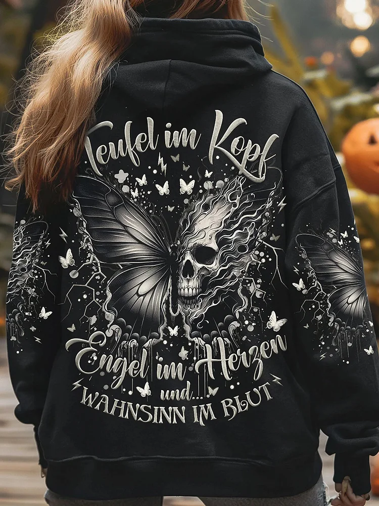 Damen WAHNSINN IM BLUT VOLL STÄN DIGER DRUCK Bedruckter Hoodie