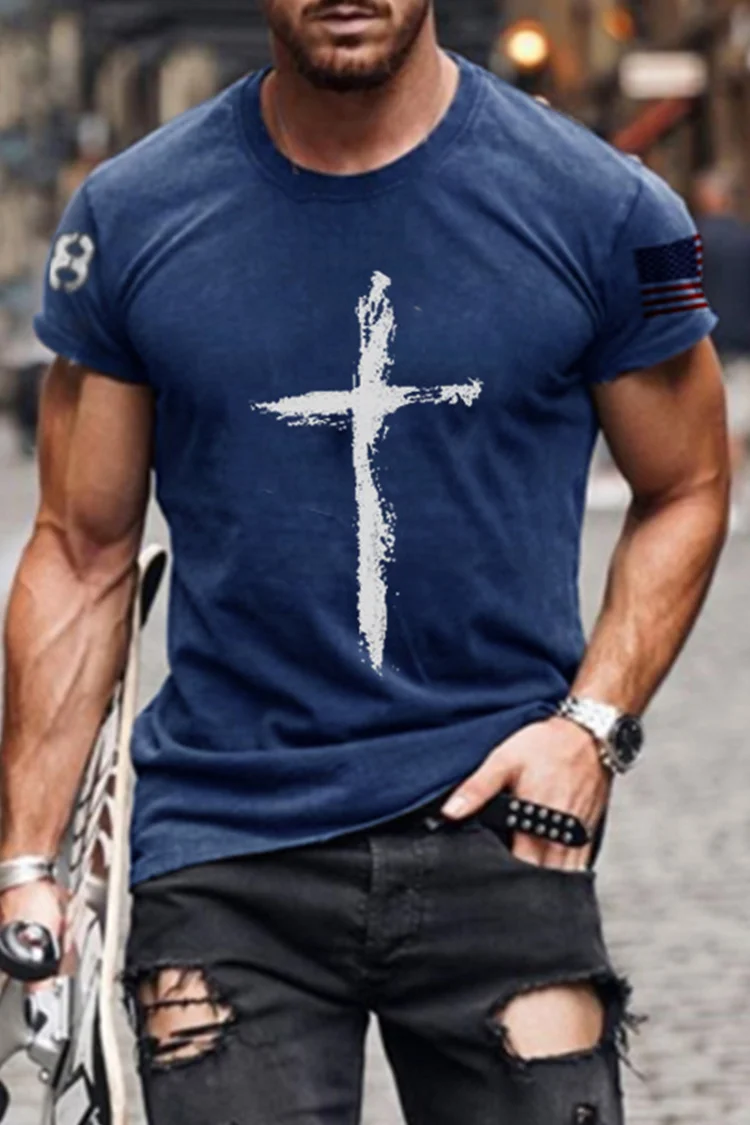Casual Cross Blue Short Sleeve T-Shirt
