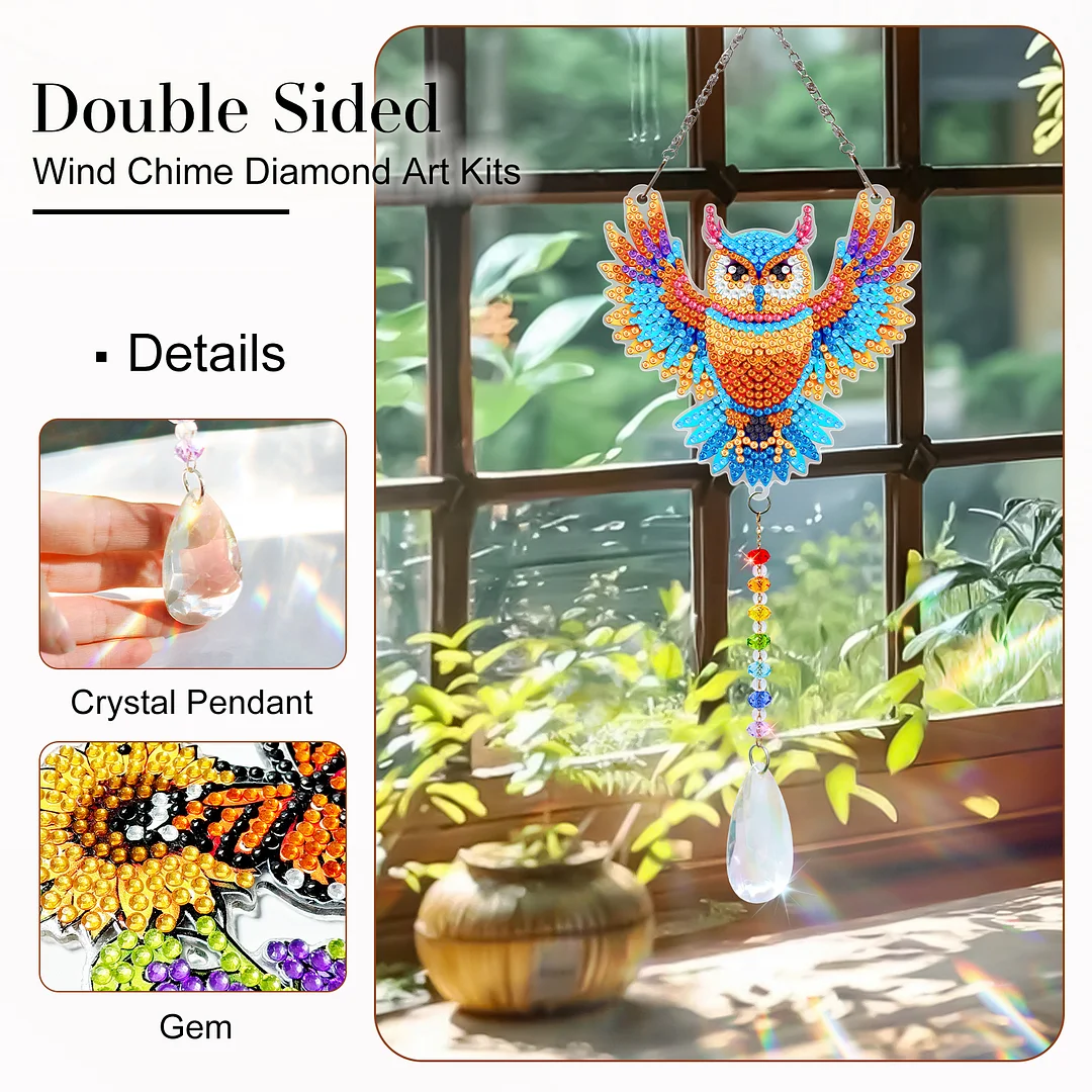 2Pcs Owl Peacock DIY Double-Sided Diamond Painting Hanging Kits Diamond Painting Suncatcher Craft Kit for Home Garden Wall Decor Gift