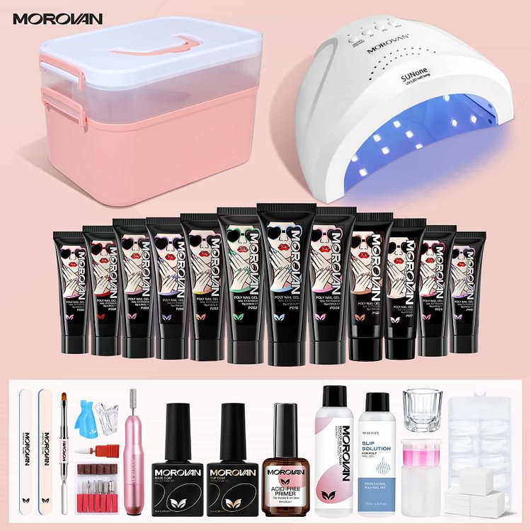 Free Choice 12 From 120+ Colors 15ml with Nail Lamp Nail Storage Box Nail Remover Acid-free Primer Poly Nail Gel Professional Kit