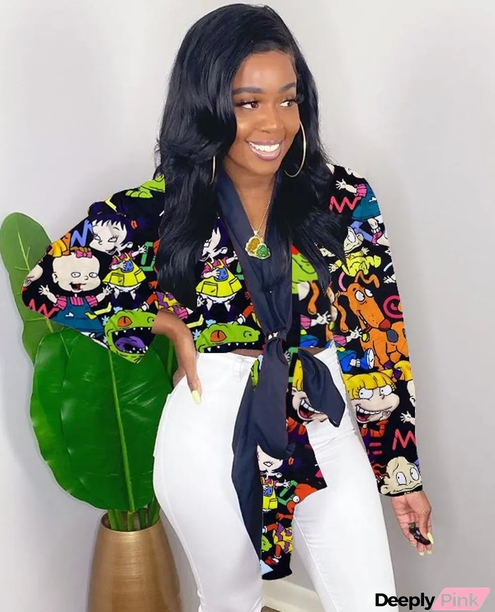 Autumn Party Print Tied Up Loose Blouse