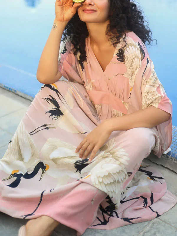 crane pink vacation light elegant ladies robe