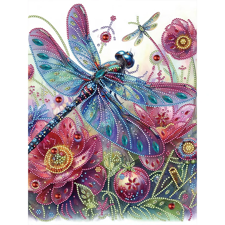Dragonfly On Flowers 30*40CM(Canvas) Special Shaped Drill Diamond Painting gbfke