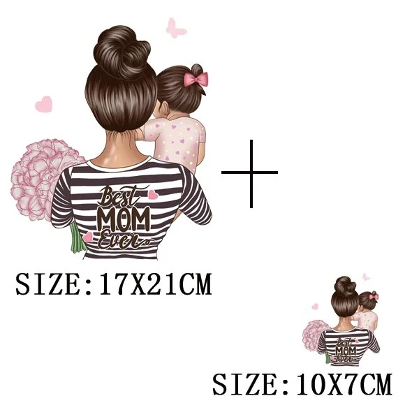 Mom&Baby Heat Sticker On T-shirt DIY Washable Iron On Transfer For Clothing Lovely Design On Clothes Patches Applique Decoration