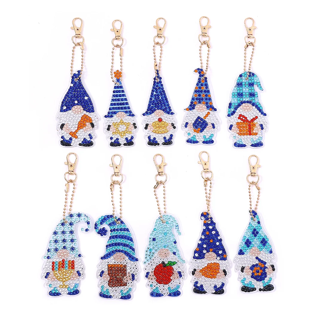 10pcs Diamond Painting Keychain Set DIY Gnome Women Bag Accessories(Single Side)