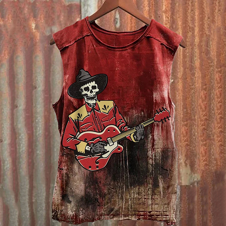 Comstylish Men's Halloween Skull Guitarist Print Vest
