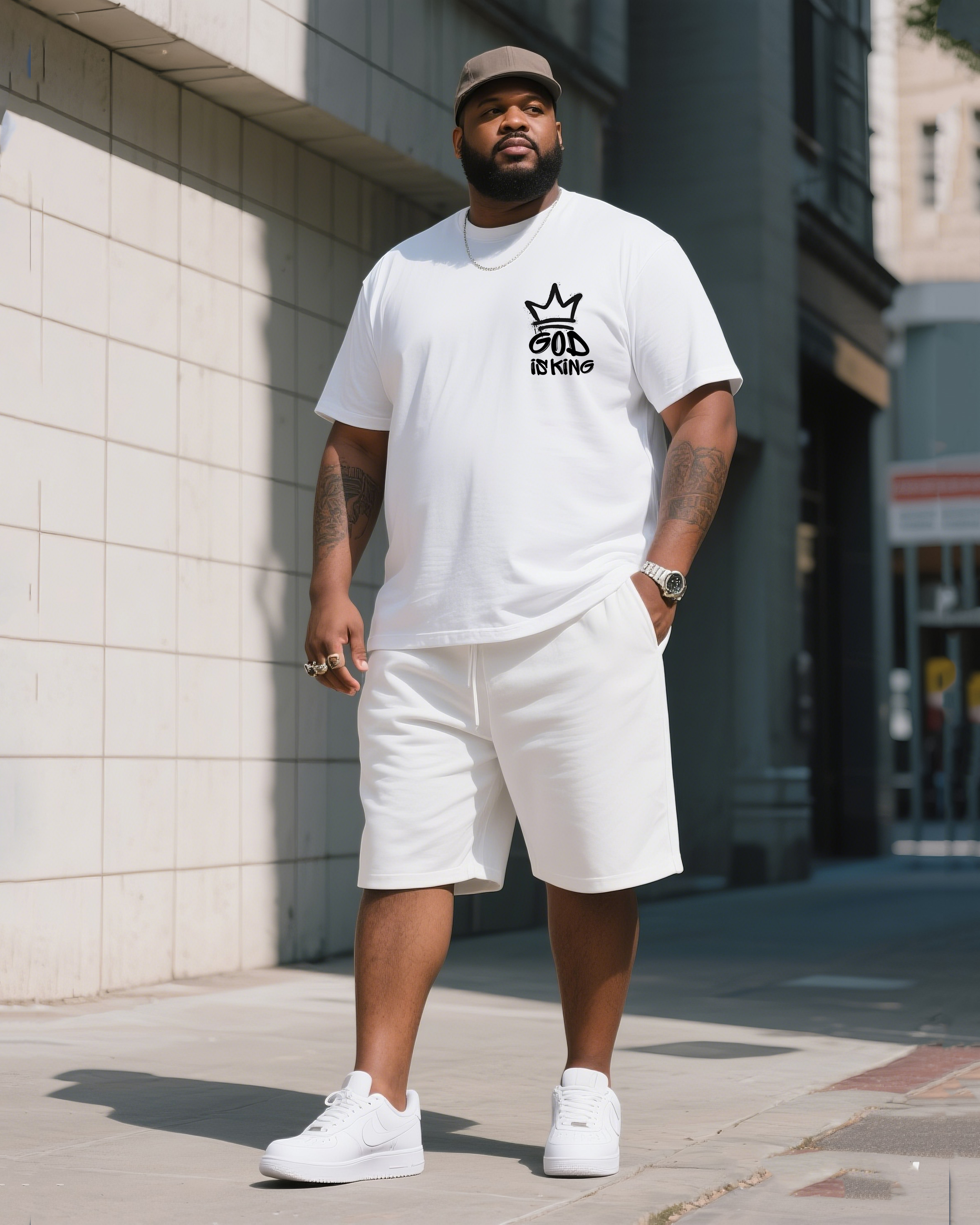 Big Man's Daily Leisure Micro-standard Faith Printed Short Sleeve T-shirt Shorts Suit