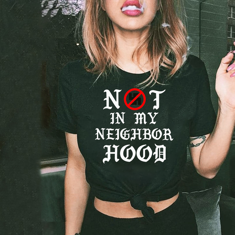 NOT IN MY NEIGHBORHOOD Graphic Black Print Couple Models T-Shirt