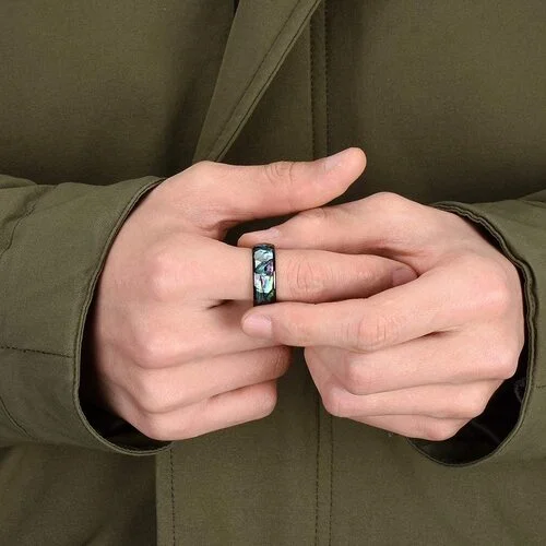 6MM 8MM Tungsten Domed Black Multi Color Rainbow Abalone Shell Inlay Tungsten Carbide Wedding Rings Women Mens