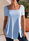Plus Size Decorative Button Square Neck Solid Short Sleeve Blouses