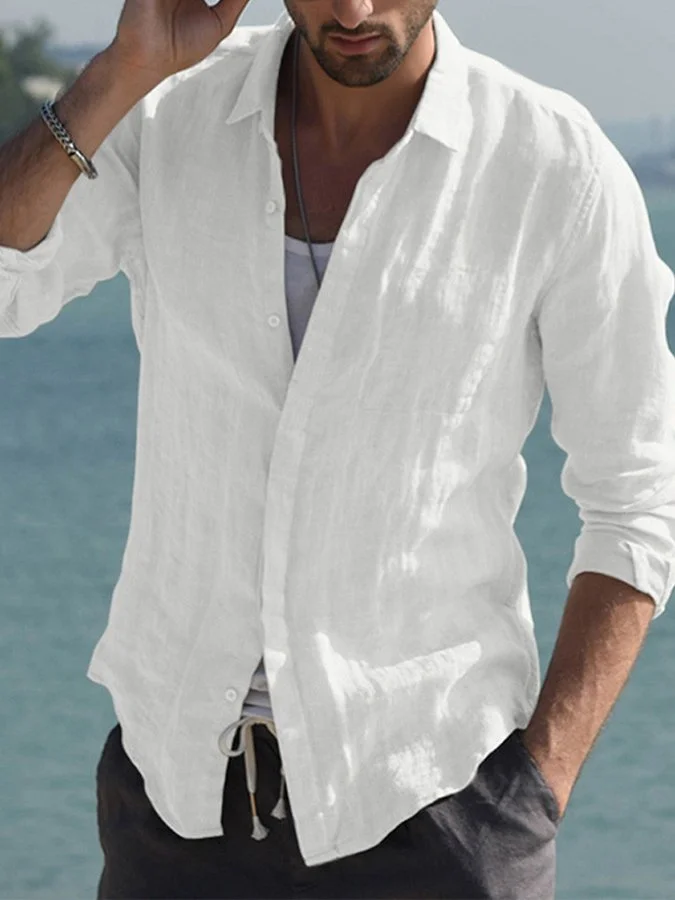 Men's Simple Cotton Casual Long Sleeve Shirt socialshop