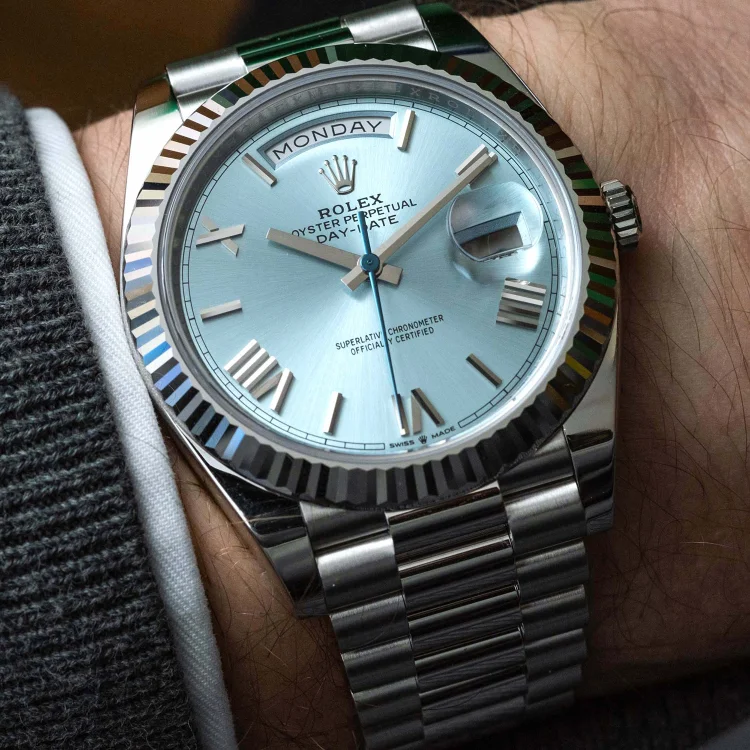 Rolex Oyster Perpetual Day-Date President 40mm in Platinum with Ice-Blue Dial Men's Watch 228236-0012 Brand New
