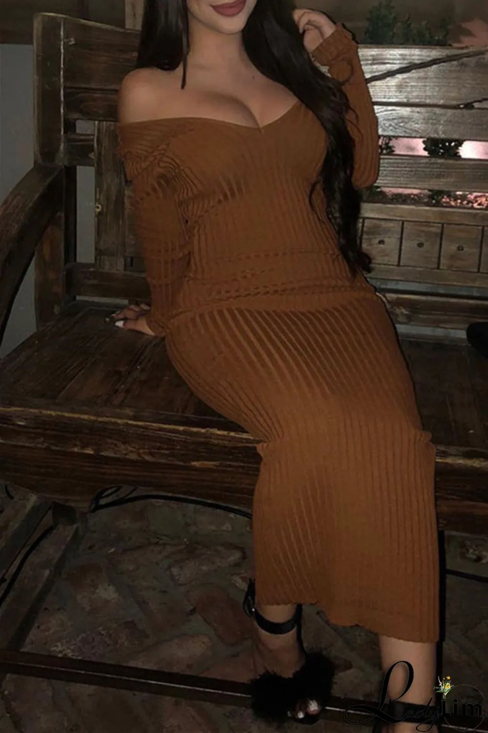 Black Fashion Casual Solid Basic V Neck Long Sleeve Dresses