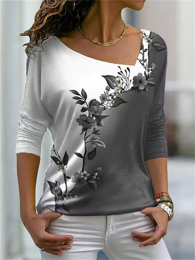 Flowers Contrast Color Art T Shirt wearshes