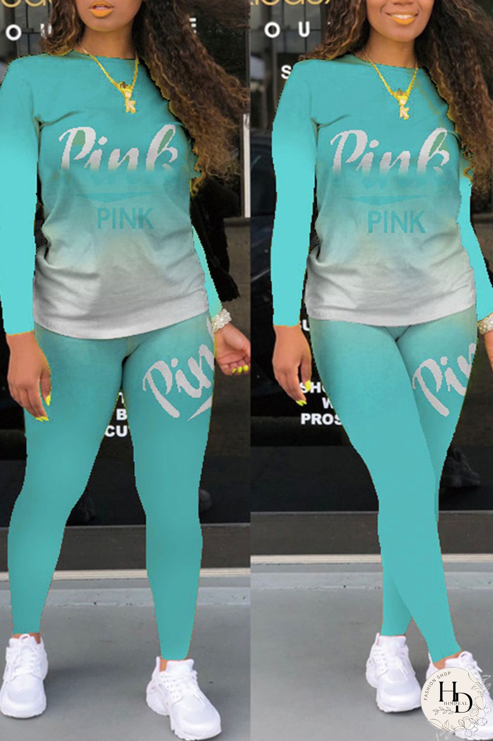 Red Casual Print Letter O Neck Long Sleeve Two Pieces