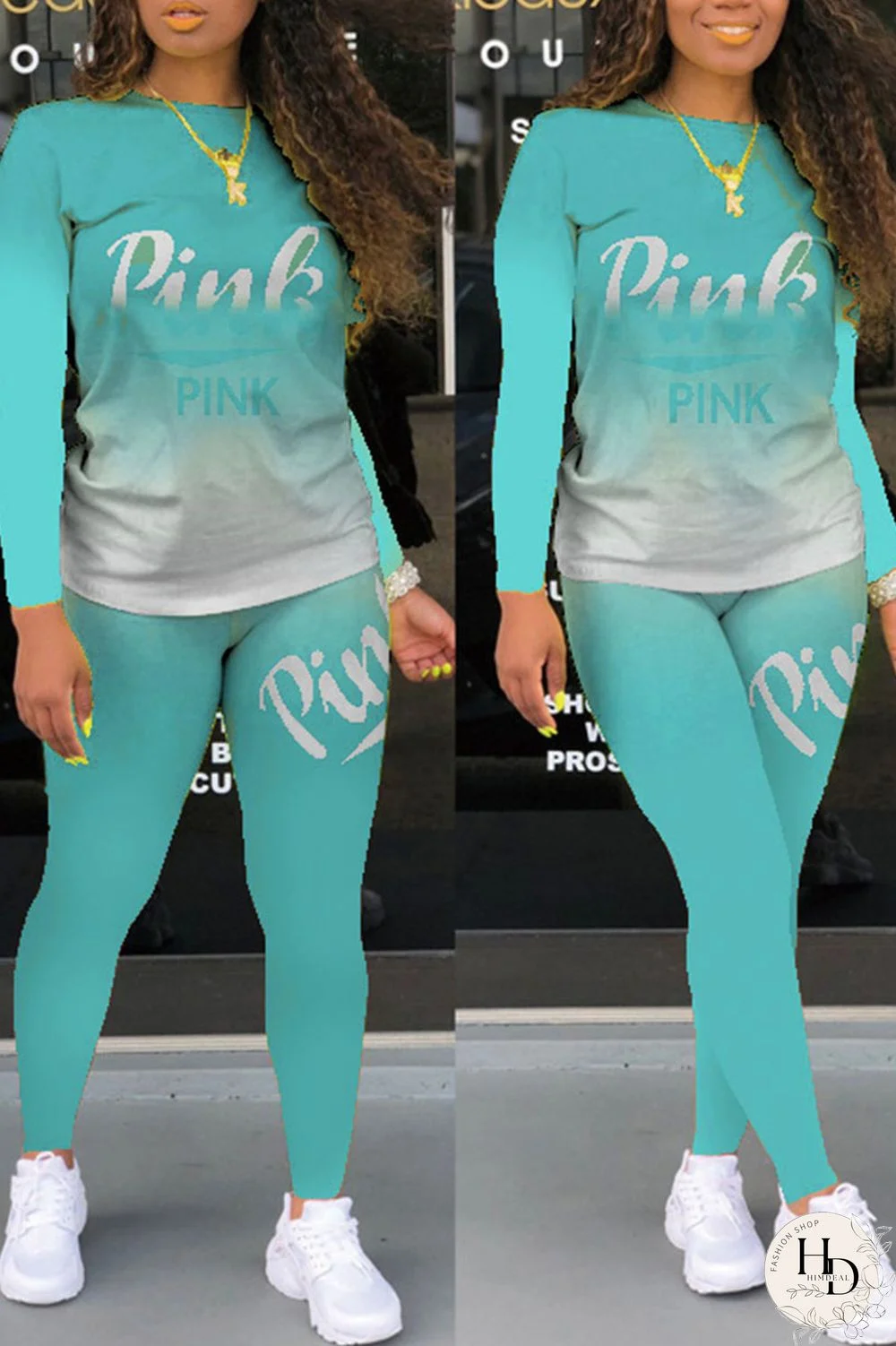 Red Casual Print Letter O Neck Long Sleeve Two Pieces