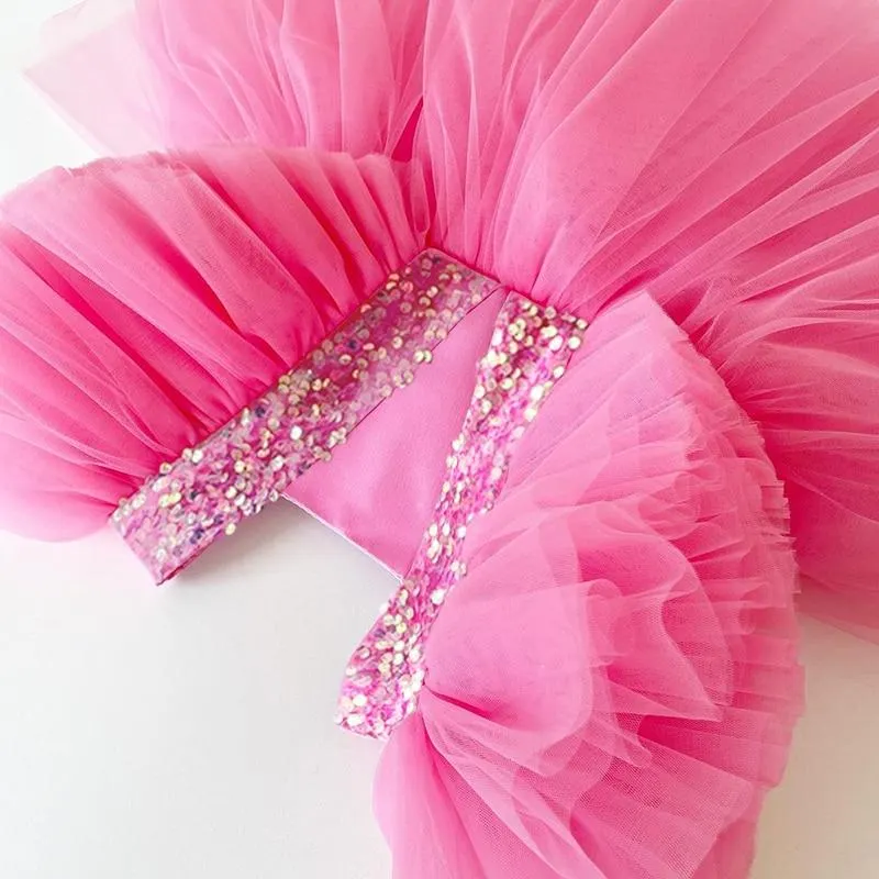 Summer Girl Dress Birthday Party Princess Dress Baby Kids Clothes Children Sequins Gown Tutu Tulle Flower Girl Wedding Dresses