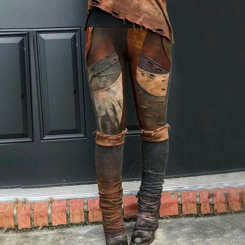 Comstylish Tribal Retro Stitching Tie Dye Graphics Leggings