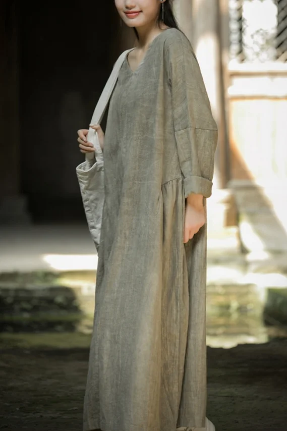 linen tie dye dress Cravat Tie-dye Linen Cozy Maxi Dress