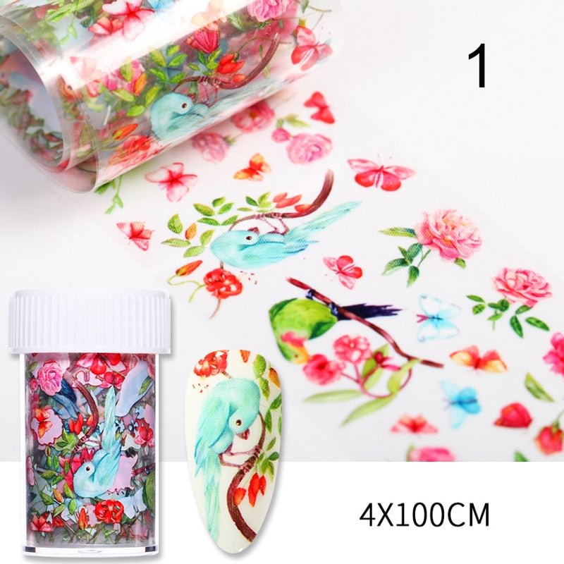 1 Roll Autumn Maple Leaves Lavender Nail Foils  Colorful  Flowers Nail Art Transfer Stickers Paper DIY Nail Art Decorations