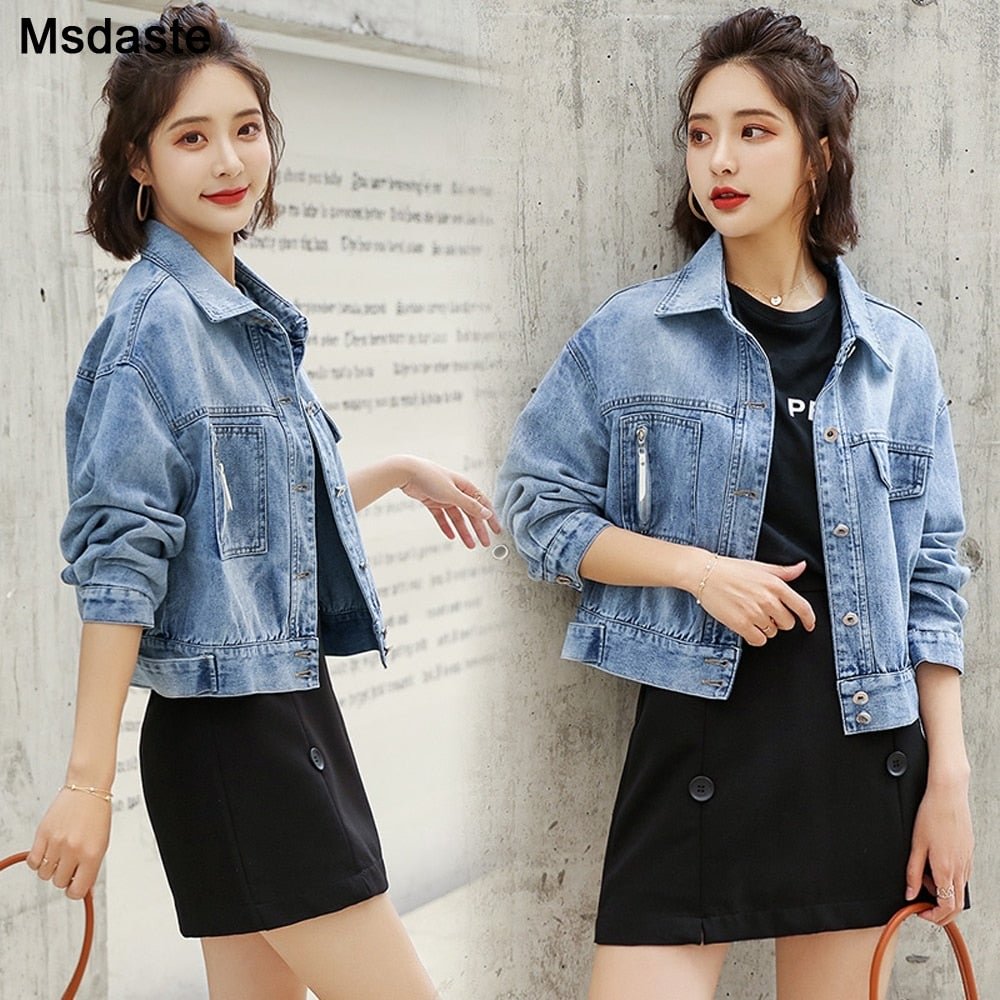 Women Jeans Coats Denim Jacket Short Jean Coat Girl'S Korean-style Loose-Fit 2020 Spring Autumn Cool College Style Tops Jackets