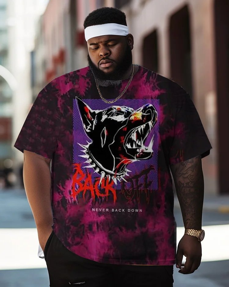 Men's Plus Size Street Tie Dye Wolf Graffiti Short Sleeve Crew Neck T-Shirt