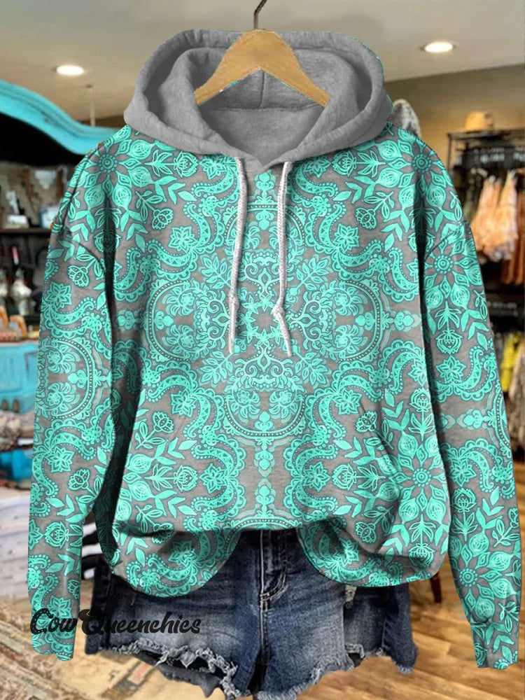 Vintage Print Casual Hoodie Sweatshirt Multicolor / S