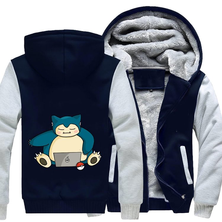 Snorlax Playing Computer With Airpods, Pokemon Fleece Jacket