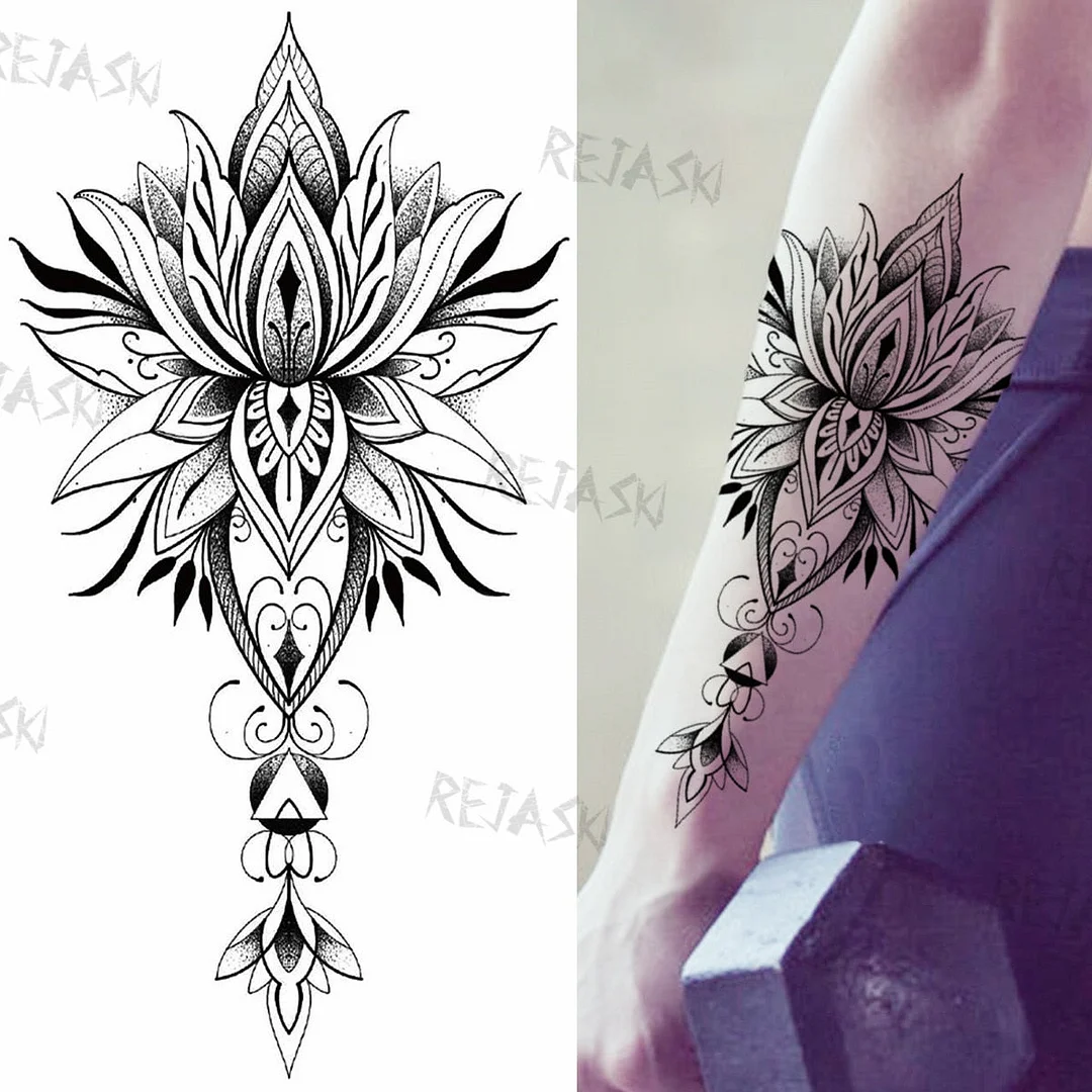 Sexy Snake Flower Fake Temporary Tattoo For Women Black Sunflower Tattoos Bloosom Big Daisy Camellia Water Transfer Tatoos Legs