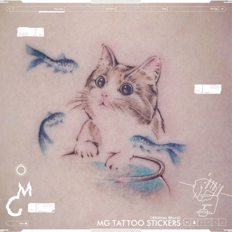 Tatoo Waterproof Cat Japanese Cute Pet Arm Semi Permanent Tattoo Cat Animal Funny Tattoo Sticker Temporary Tattoos for Men Women