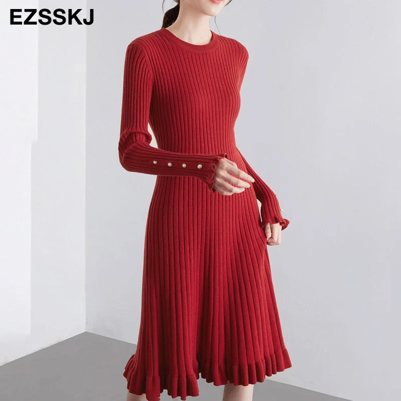 2021 autumn winter thick Mermaid sweater dress elegant knit Trumpet dress women slim midi dress Female chic knit elegant dress