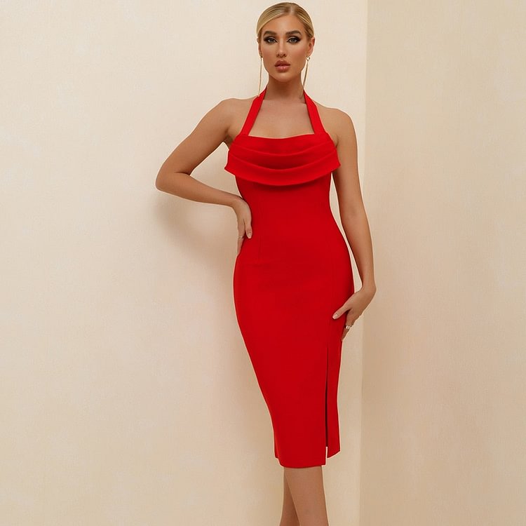 Bandage Dress New Arrival Summer Red Bandage Dress Bodycon Women Draped Halter Sexy Party Dress Evening Club Outfits - BlackFridayBuys