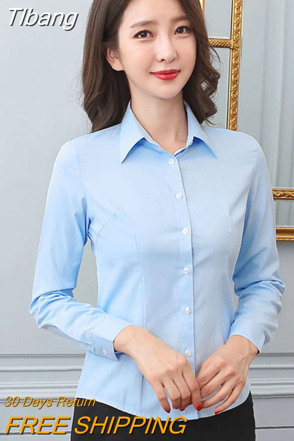 Tlbang Women Shirt White Shirt Female Long-sleeve Professional Shirt Formal Dress Large Size Work Clothes OL Button Womens Tops