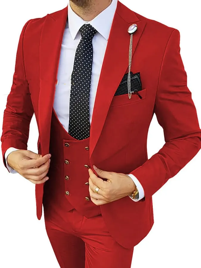 Casual Business Banquet Solid Suit Dress Pants Vest Three Piece Set