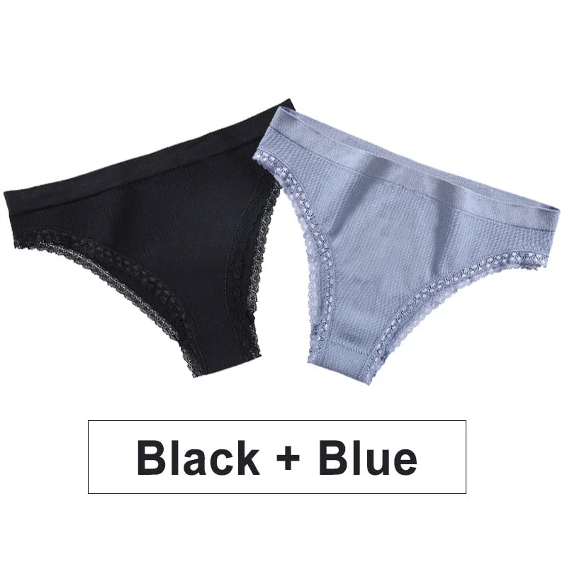 2PCS/Set Women Panties Sexy Lingerie Lace Underwear Female Underpants Solid Color Bikini Panties Seamless Briefs for Woman Girls