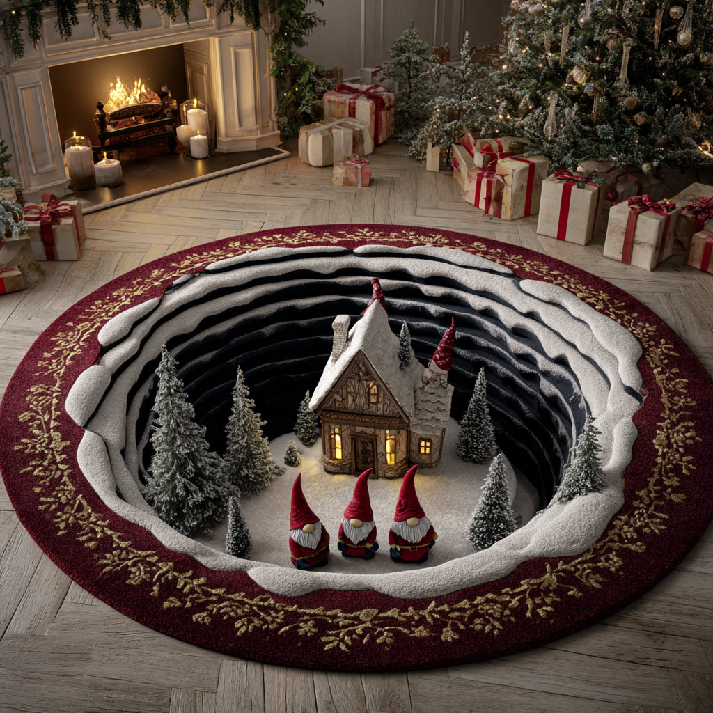 Gnome Christmas Village Round Carpet NCU0HH1121