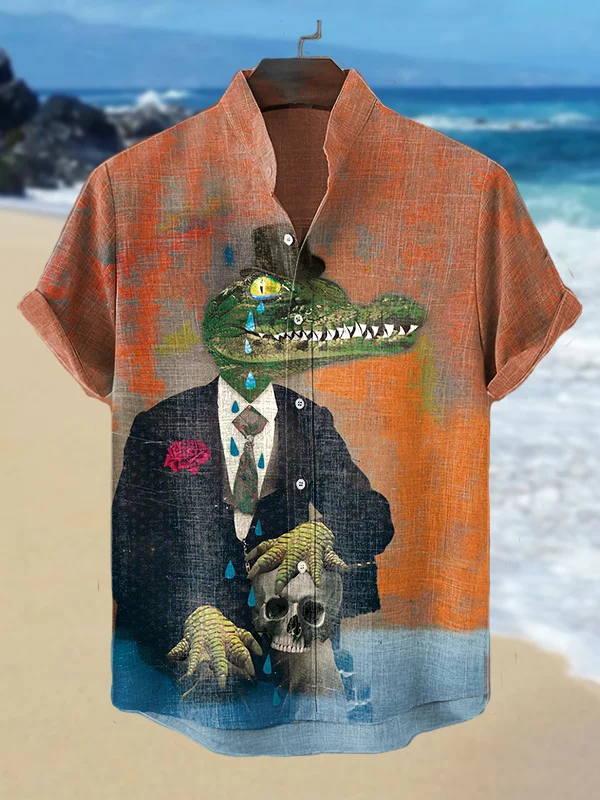 Men's Weeping Crocodile Skull Art Print Shirt