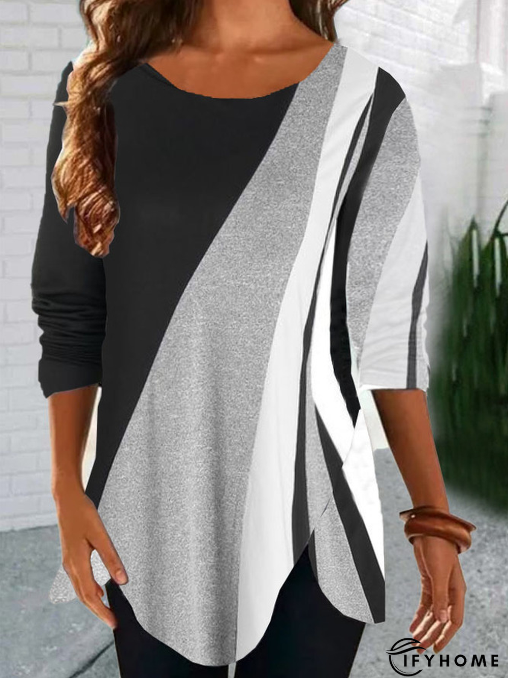 Plus Size Cotton Blends Geometric Loosen T-shirt | IFYHOME