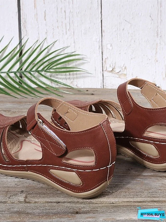 Women's Sandals Wedge Sandals Plus Size Outdoor Beach Cut Out Platform Wedge Heel Round Toe Casual Minimalism Faux