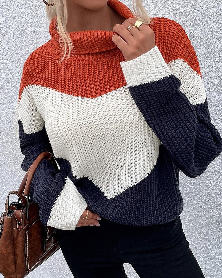 Colorblock High Neck Long Sleeve Sweater - Shop Trendy Women's Clothing | LoverChic