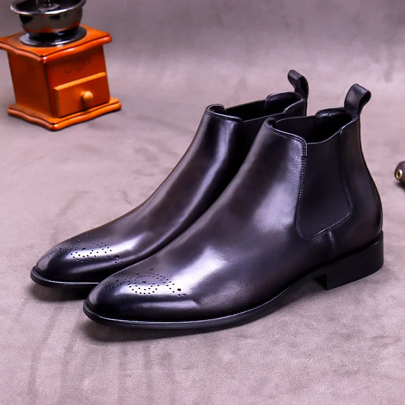 Black Brogue Engraved Martin Boots