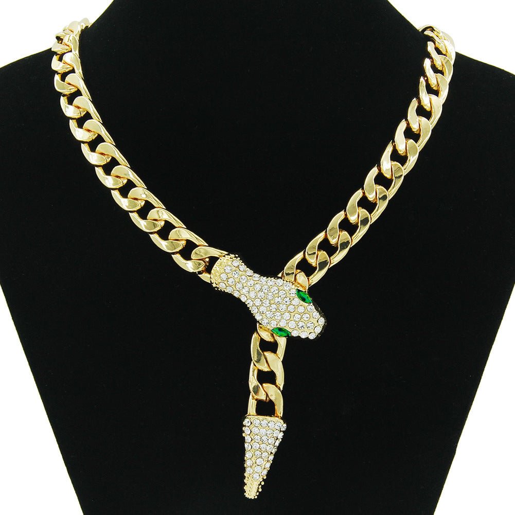 Snake Full Rhinestone Magnetic Buckle Necklace