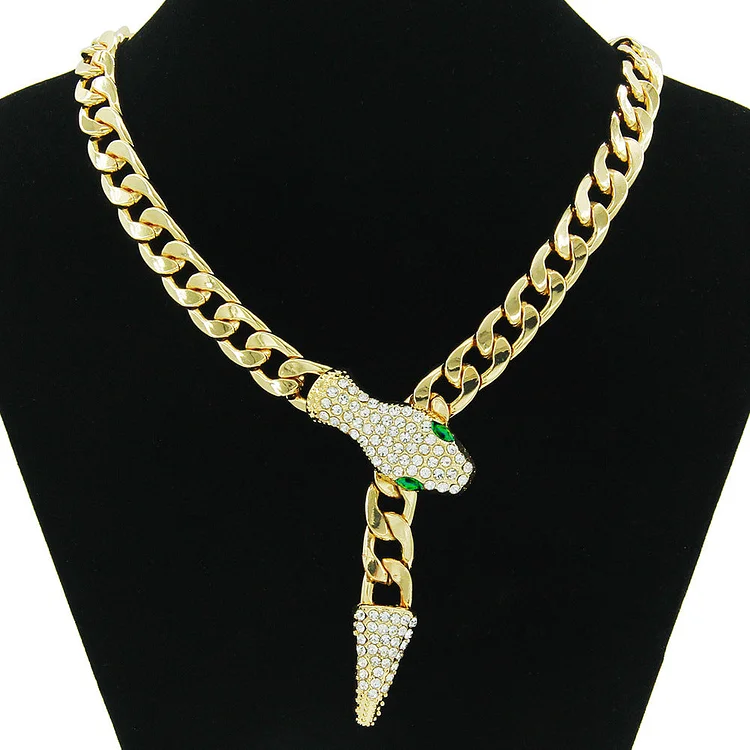 Snake Full Rhinestone Magnetic Buckle Necklace
