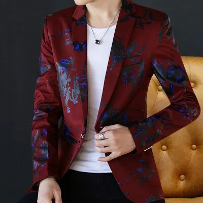 Woherb Floral Print Blazer Jacket Men Korean Trend Streetwear Mens Clothing Casual Suit Coat Male Slim Fit blazer masculino