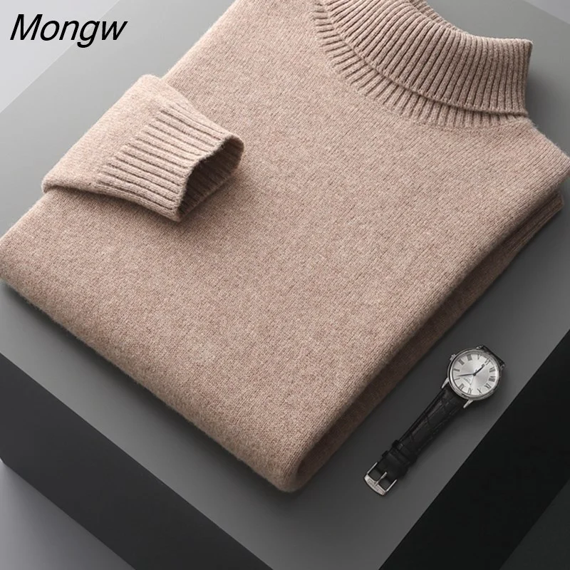 Mongw Cashmere Sweater Men's Lapel Pullover Thickened 100%Pure Wool Sweater Autumn/Winter New Youth Loose Tops Warm Knit Jacket