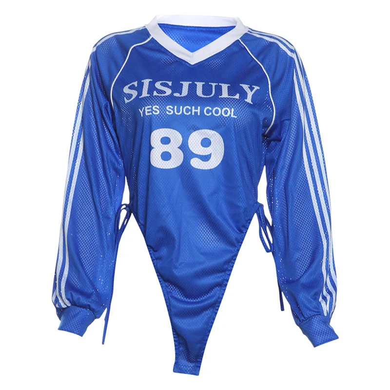 Uveng Autumn 2024 New Women's Unique Number Printing Side Striped Pull Rope Design Top