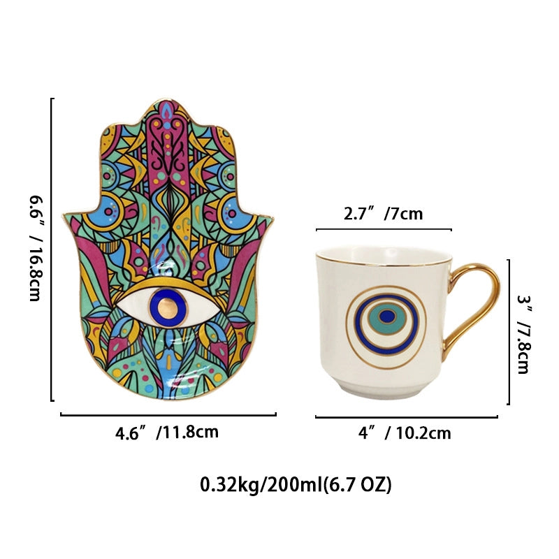 Retro Devil’s Eye White Porcelain Placemat Mug 1 Set