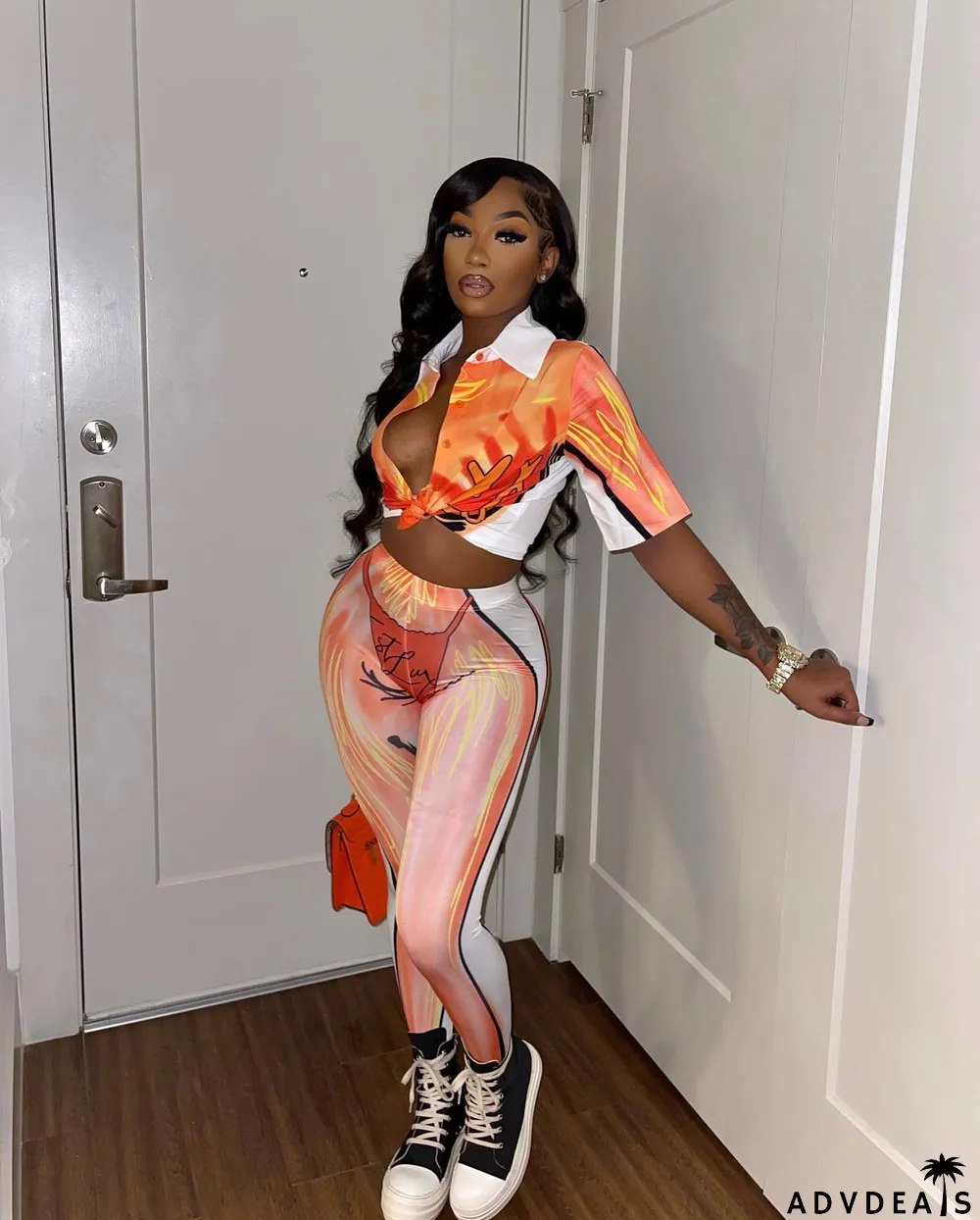 Fashion Two Piece Summer Print Chic Sweet Short Sleeve Pants Set