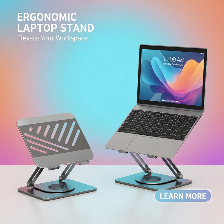 FOPO 360° Rotatable Laptop Monitor Stand – Stable, Adjustable & Premium Carbon Steel Build