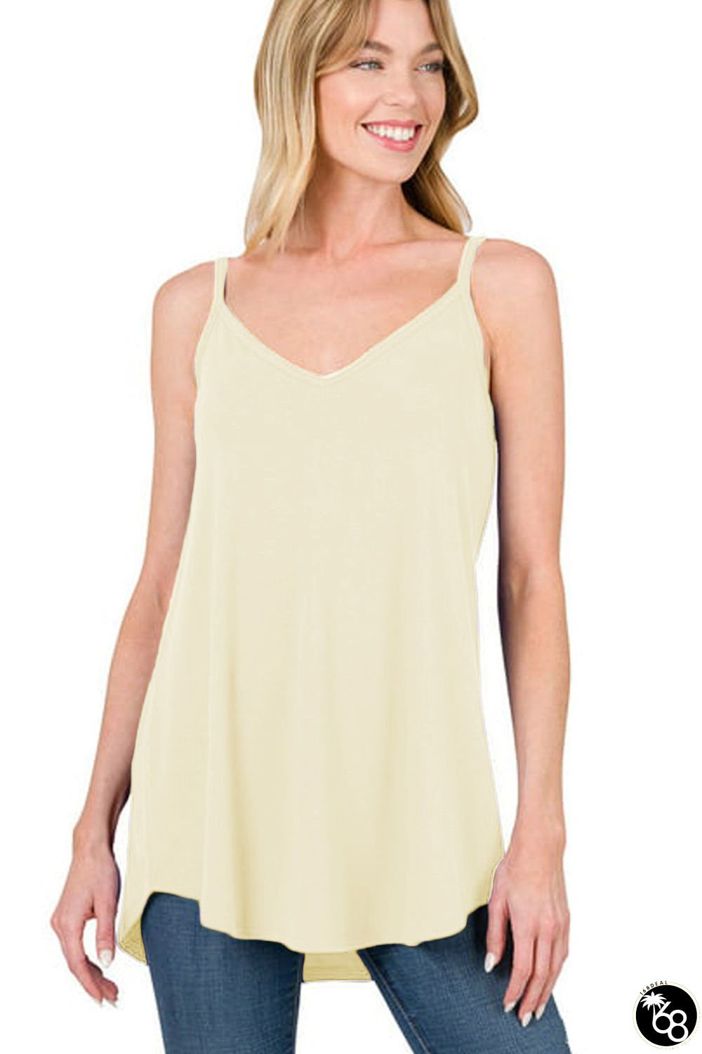 Spaghetti Strap V-Neck Flowy Tunic Tank Top | 168DEAL